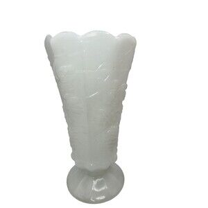 Westmoreland Milk Glass Paneled Grape/Leaf Pattern 8 1/4" Tall Ruffle Edge Vase